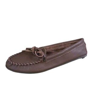 Minnetonka Womens Moccasin Size 9.5 Brown Leather Slip On Shoes